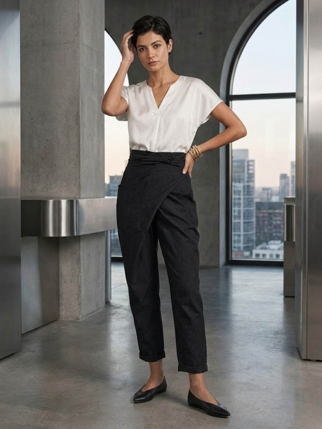 Women's High-Waist Wrap-Front Cropped Tapered Trousers - Variant Style 22 | Lavisa