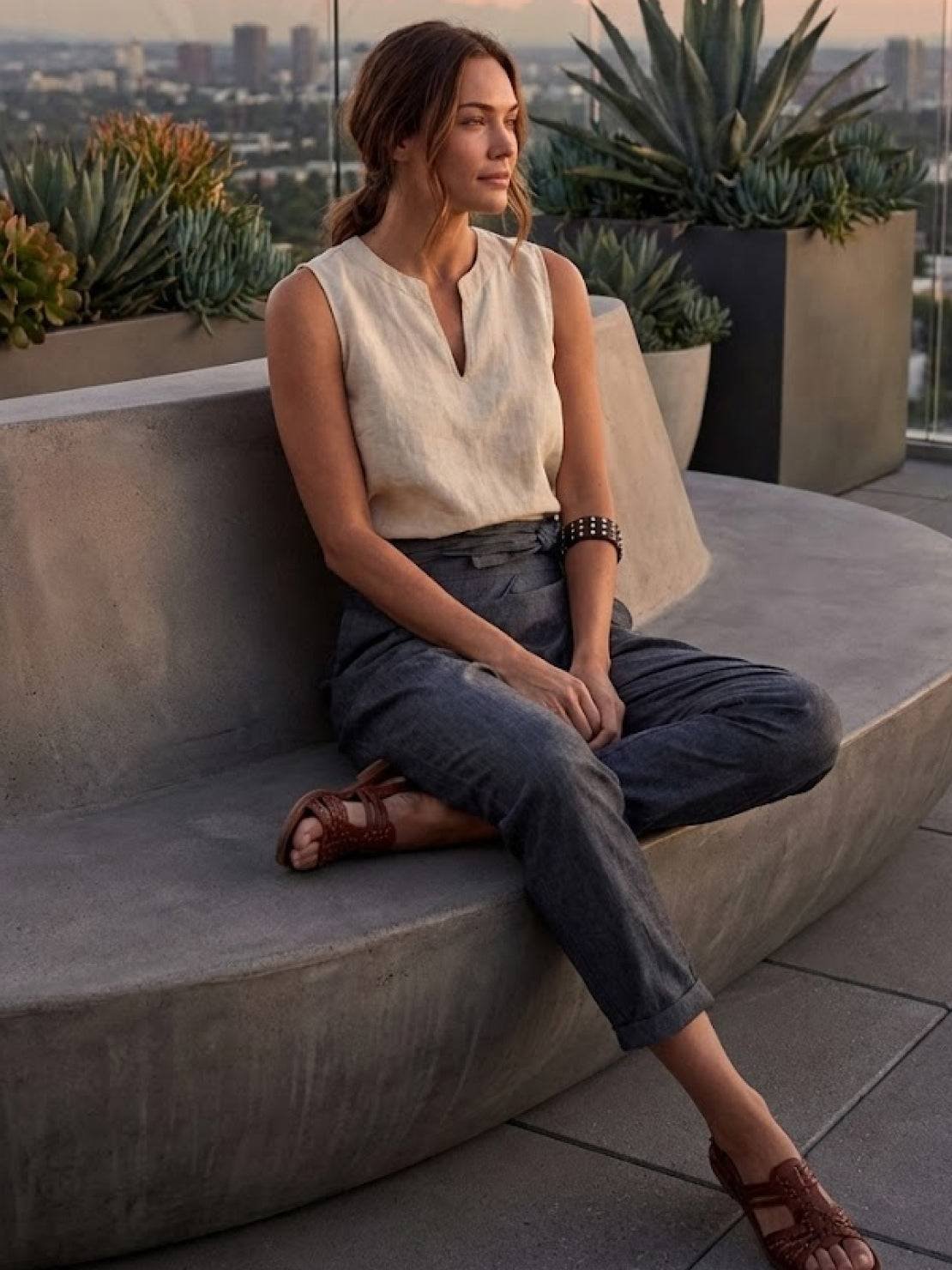 Women's High-Waist Wrap-Front Cropped Tapered Trousers - Back View | Lavisa
