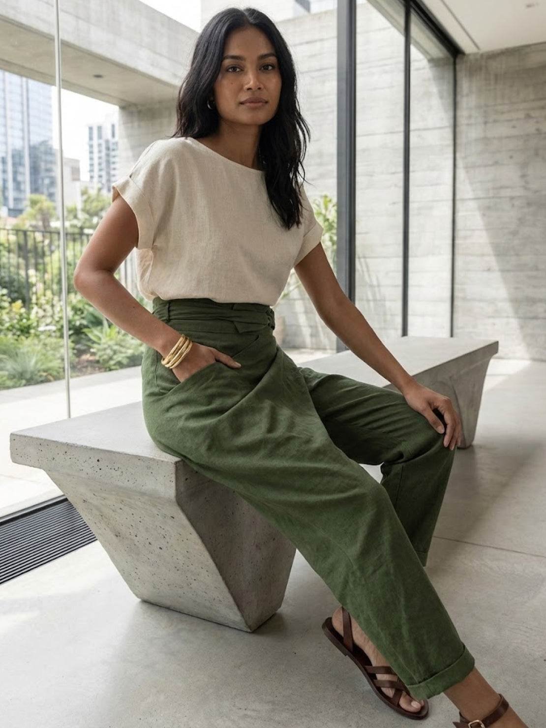 Women's High-Waist Wrap-Front Cropped Tapered Trousers - Variant Style 8 | Lavisa