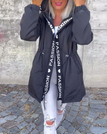 Women's Hooded Drawstring Midi Coat - Front View | Lavisa