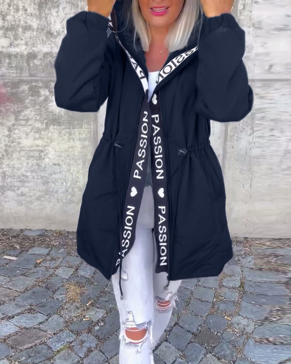 Women's Hooded Drawstring Midi Coat - Side Angle | Lavisa