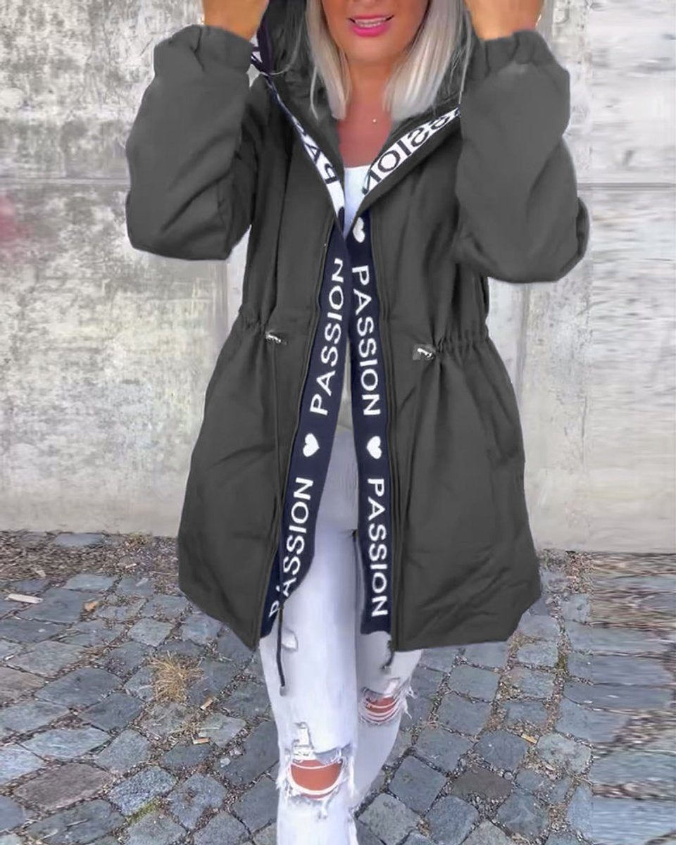 Women's Hooded Drawstring Midi Coat - Back View | Lavisa