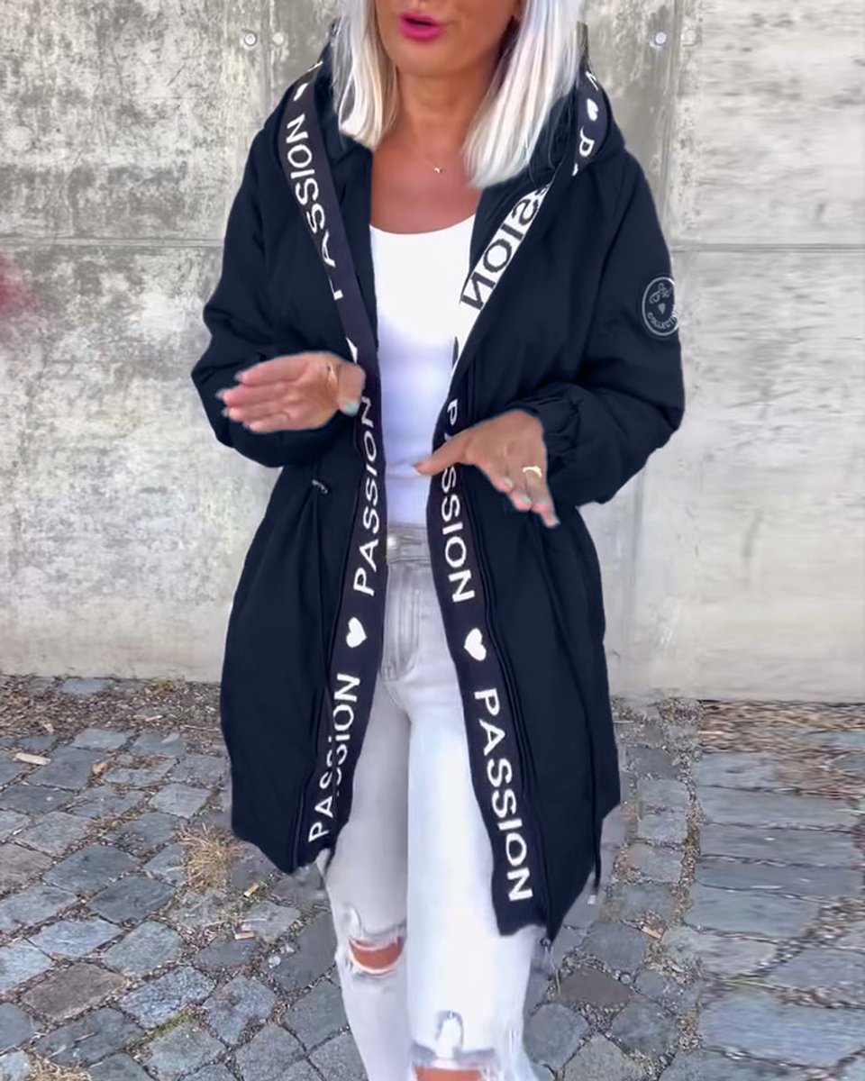 Women's Hooded Drawstring Midi Coat - Close-Up Texture & Detail | Lavisa