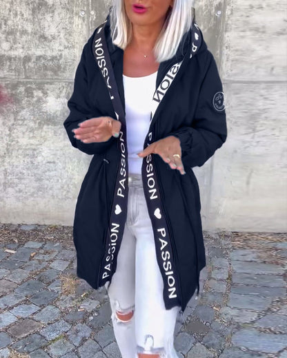 Women's Hooded Drawstring Midi Coat - Close-Up Texture & Detail | Lavisa