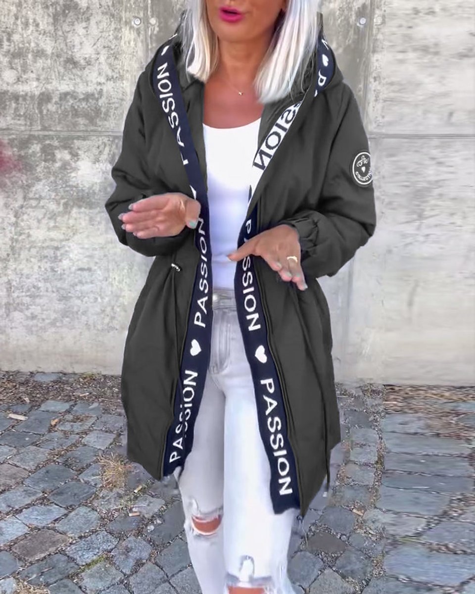 Women's Hooded Drawstring Midi Coat - Sole & Material View | Lavisa