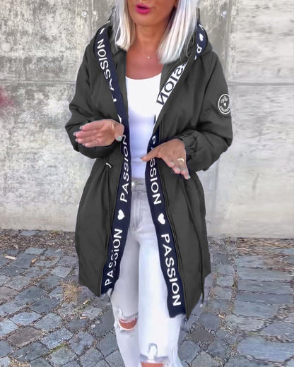 Women's Hooded Drawstring Midi Coat - Sole & Material View | Lavisa