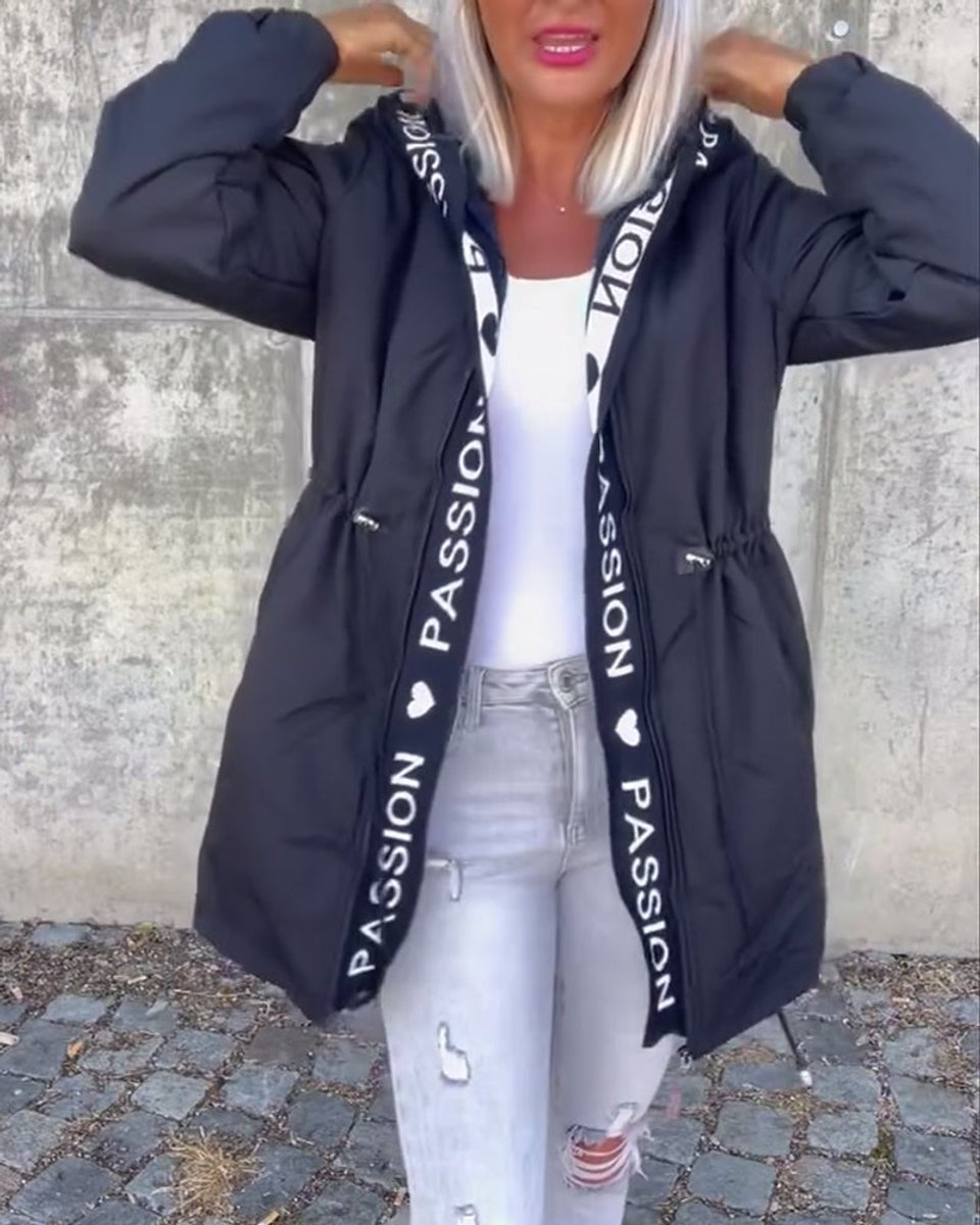 Women's Hooded Drawstring Midi Coat - Lifestyle & Model Angle | Lavisa