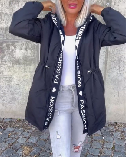 Women's Hooded Drawstring Midi Coat - Lifestyle & Model Angle | Lavisa