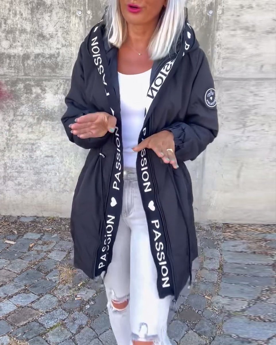 Women's Hooded Drawstring Midi Coat - Variant Angle | Lavisa