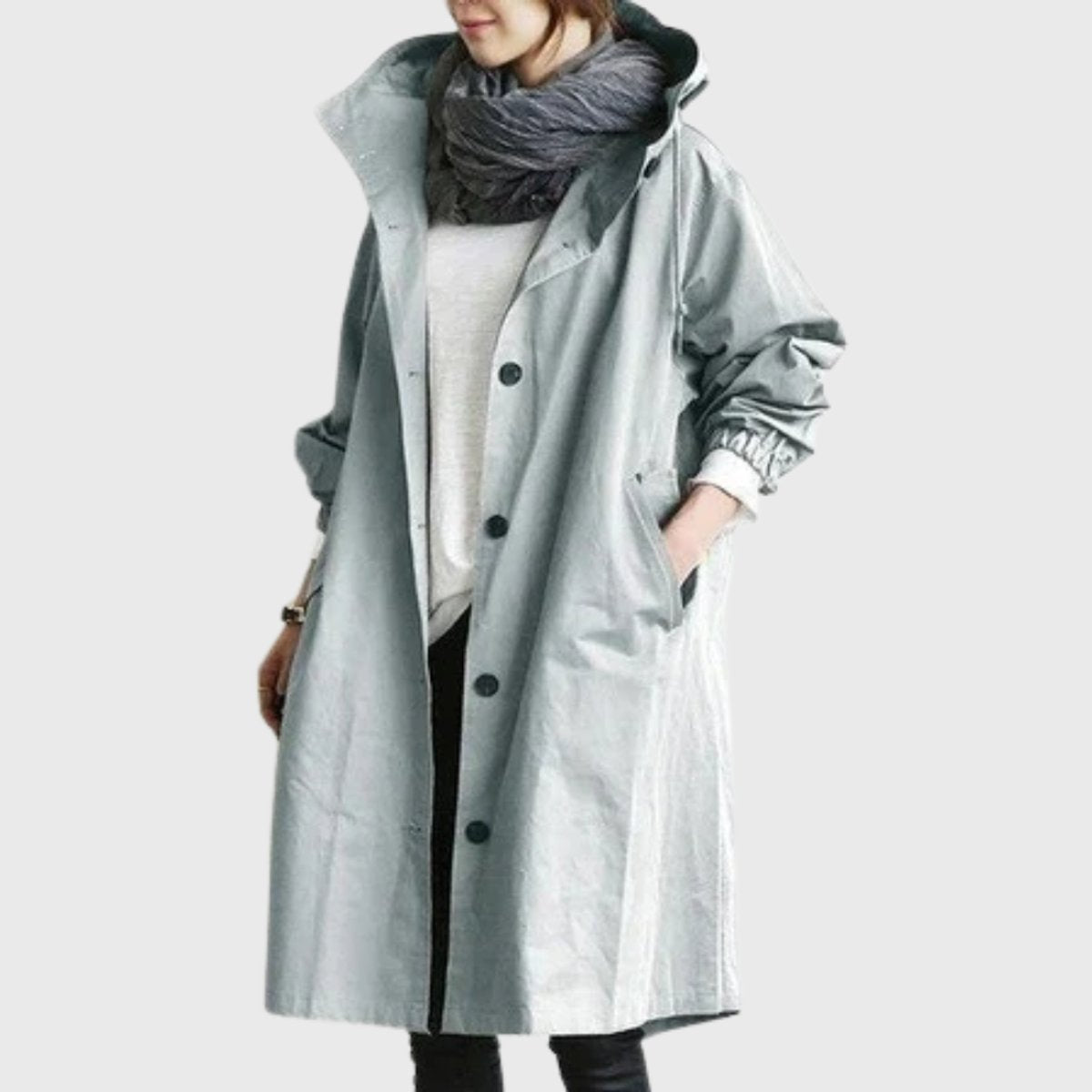 Women's Hooded Water-Repellent Oversized Long Trench Coat - Back View | Lavisa