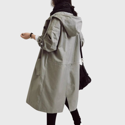 Women's Hooded Water-Repellent Oversized Long Trench Coat - Variant Angle | Lavisa