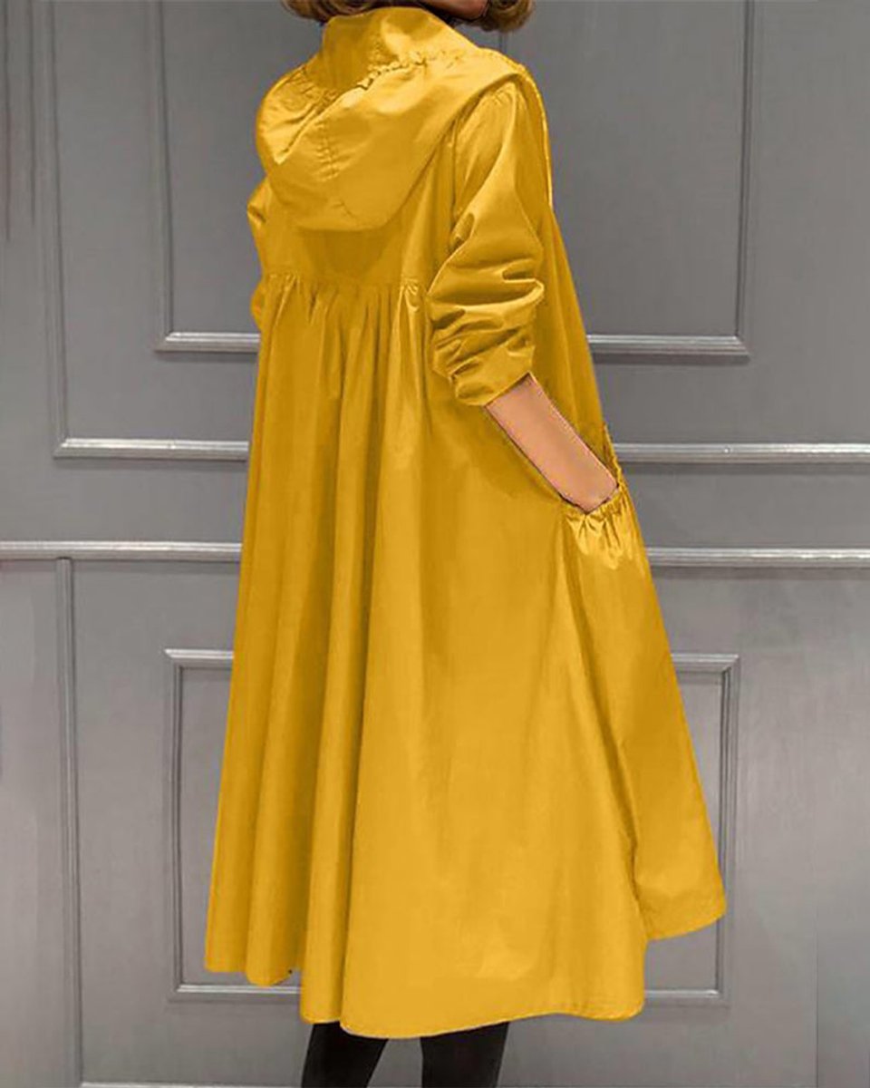 Women's Hooded Waterproof Longline Trench Coat - Side Angle | Lavisa