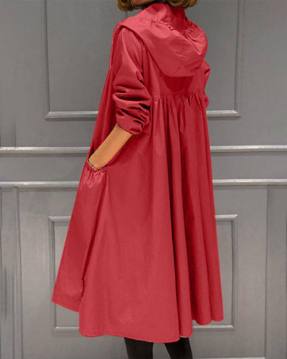 Women's Hooded Waterproof Longline Trench Coat - Back View | Lavisa