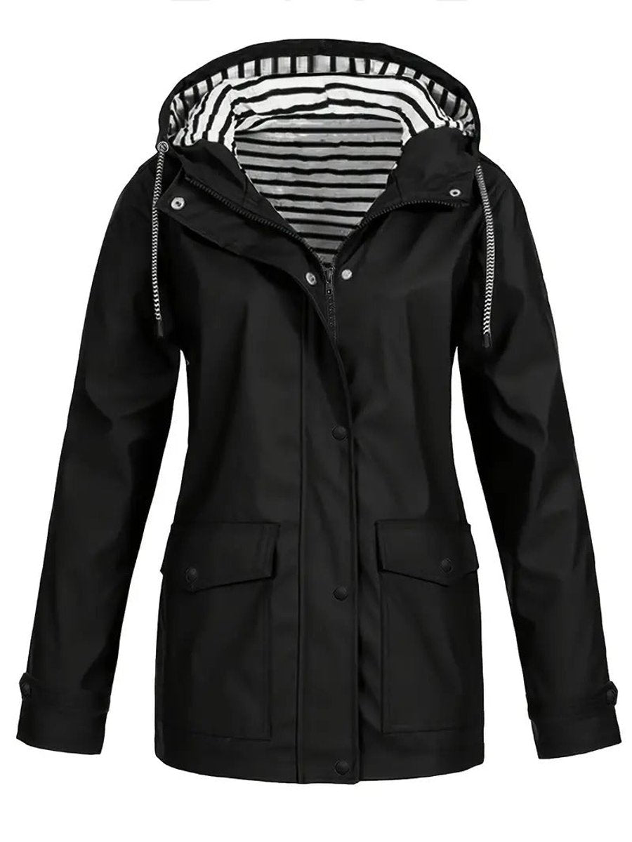 Women's Hooded Waterproof Raincoat - Lifestyle & Model Angle | Lavisa