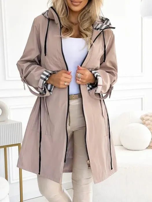 Women's Hooded Waterproof Windproof Zip Trench Coat - Side Angle | Lavisa