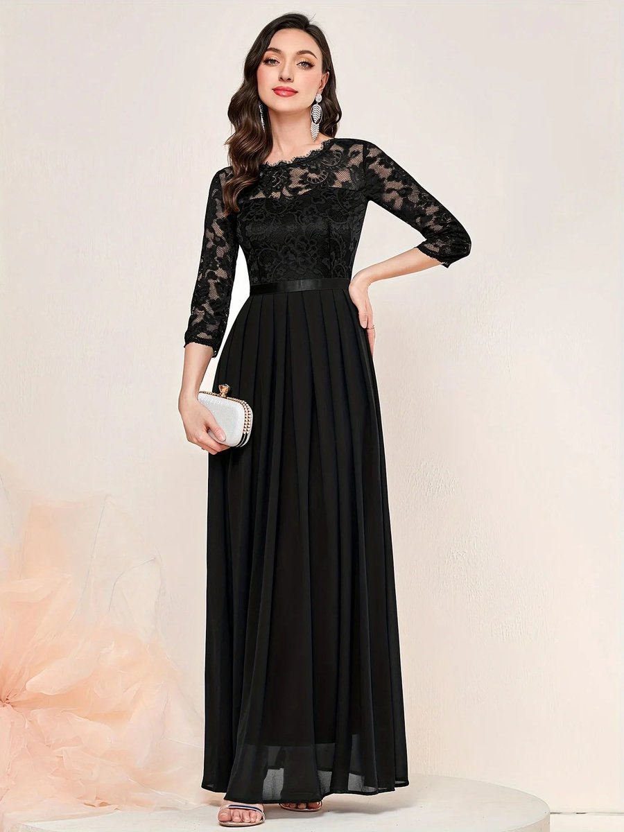 Women's Lace Bodice Pleated Maxi Formal Dresses 3/4 Sleeve - Variant Style 8 | Lavisa