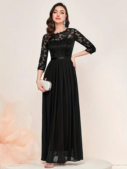 Women's Lace Bodice Pleated Maxi Formal Dresses 3/4 Sleeve - Variant Style 8 | Lavisa