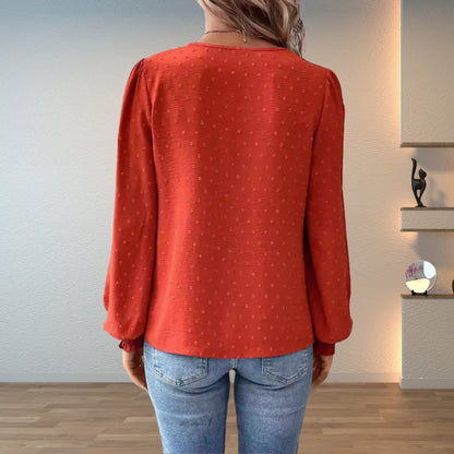 Lavisa - Women's Lace Bodice V-Neck Long Sleeve Blouse