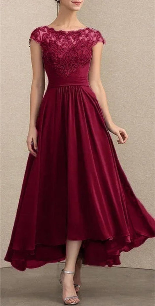 Lavisa - Women's Lace Chiffon Cap-Sleeve Formal Dresses Maxi A-Line