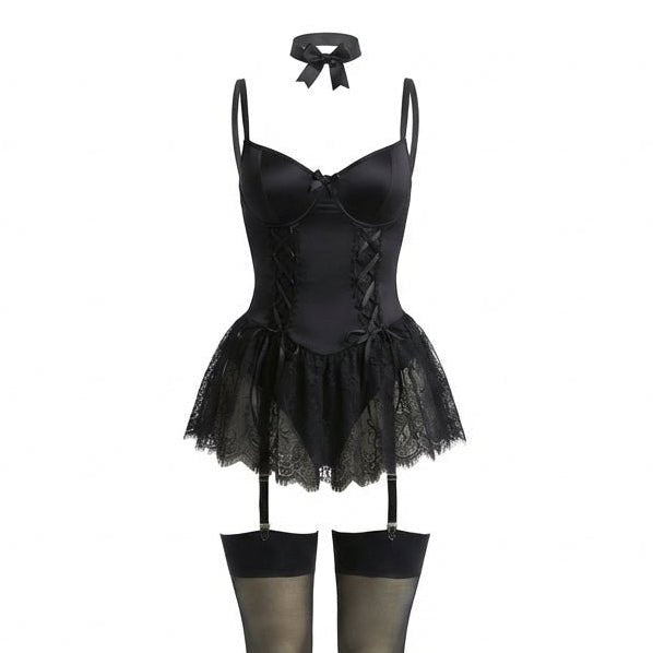 Lavisa - Women's Lace Ruffle Corset Bustier with Garter Straps
