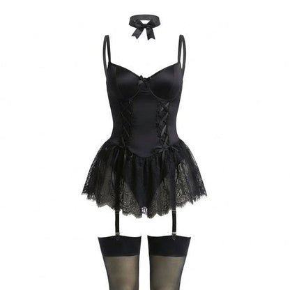 Lavisa - Women's Lace Ruffle Corset Bustier with Garter Straps