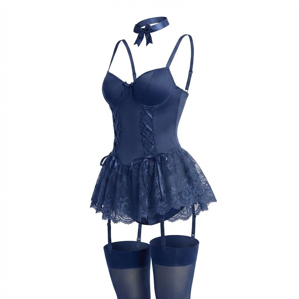Lavisa - Women's Lace Ruffle Corset Bustier with Garter Straps
