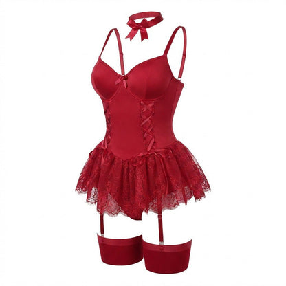 Lavisa - Women's Lace Ruffle Corset Bustier with Garter Straps