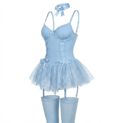Lavisa - Women's Lace Ruffle Corset Bustier with Garter Straps