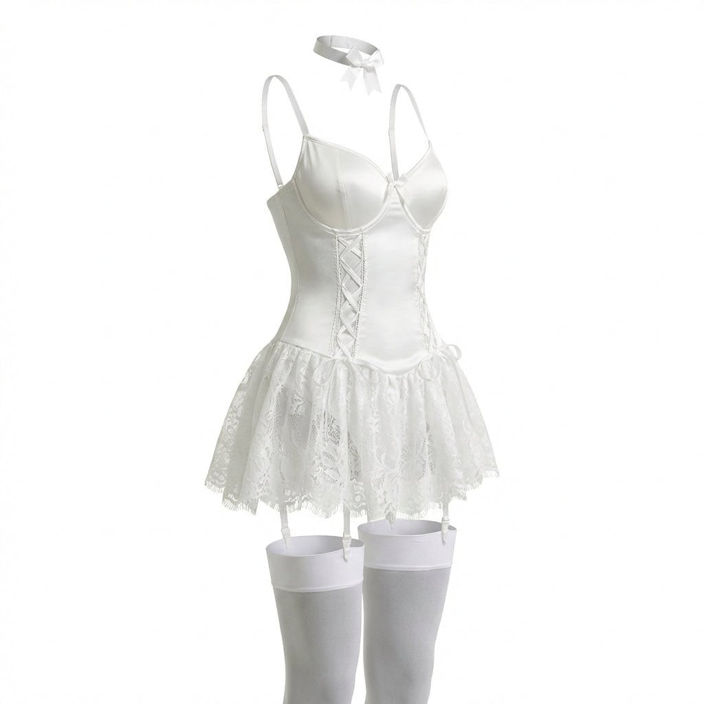 Lavisa - Women's Lace Ruffle Corset Bustier with Garter Straps