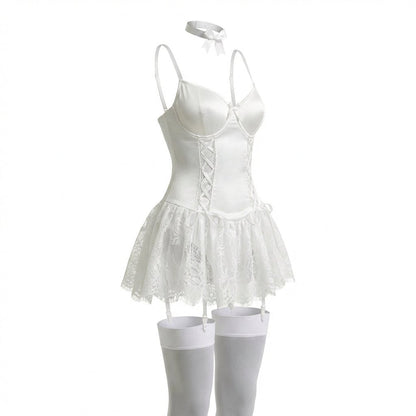 Lavisa - Women's Lace Ruffle Corset Bustier with Garter Straps