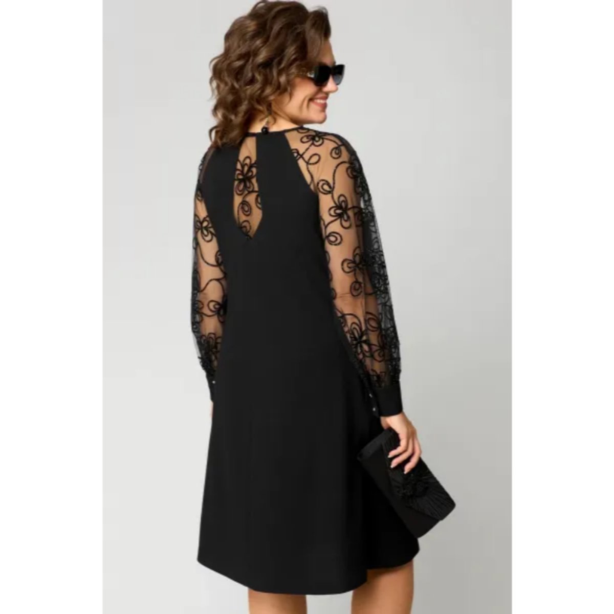 Women's Lace Sleeve A-Line Midi Formal Dresses - Back View | Lavisa