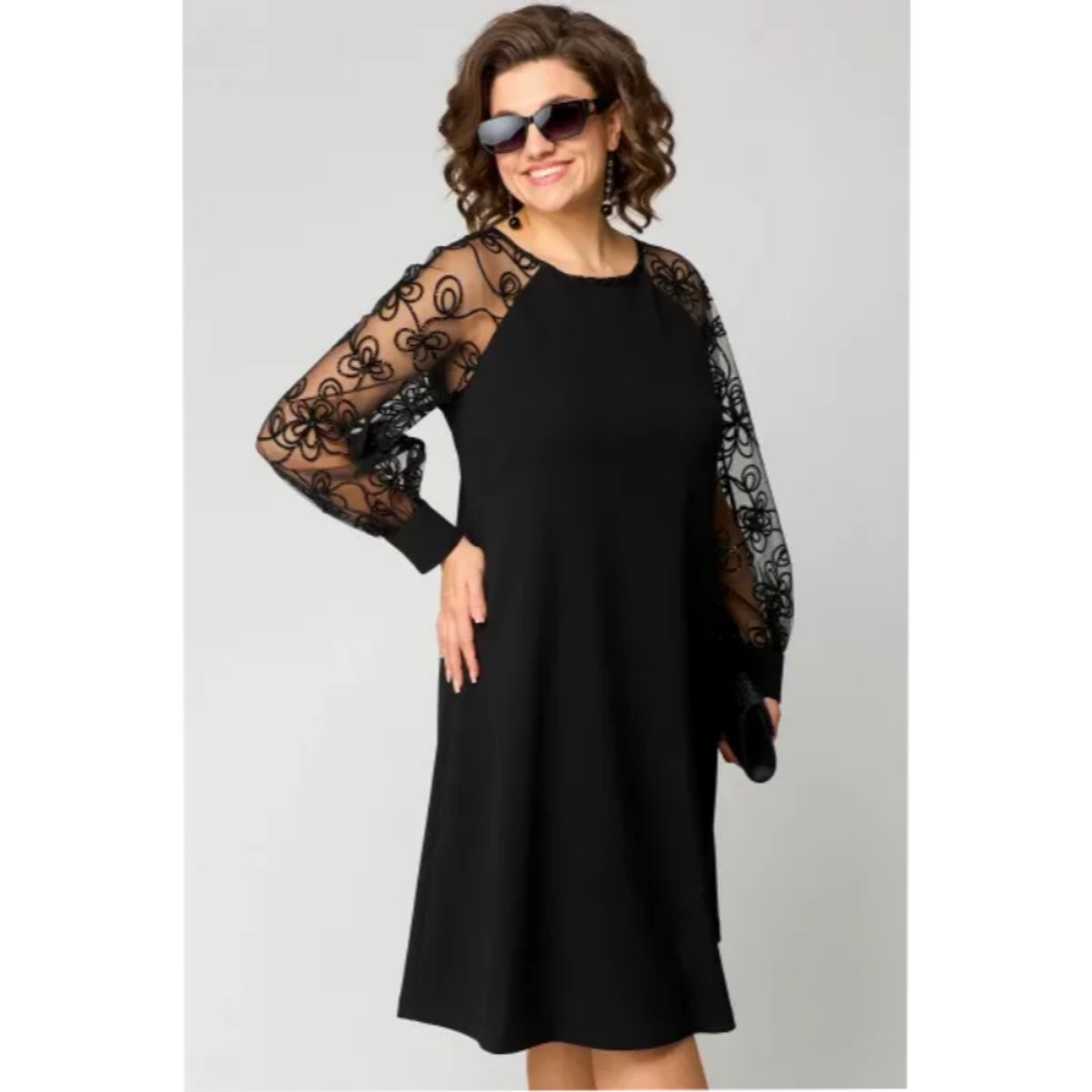 Women's Lace Sleeve A-Line Midi Formal Dresses - Sole & Material View | Lavisa