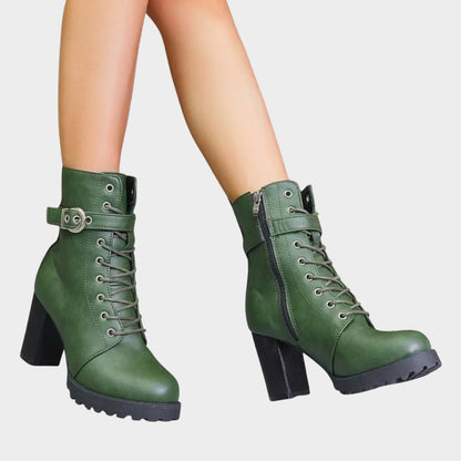 Womens Lace Up Block Heel Combat Ankle Boots Buckle Strap Shoes - Variant Style 10 | Lavisa
