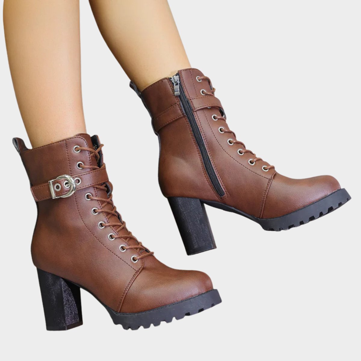 Womens Lace Up Block Heel Combat Ankle Boots Buckle Strap Shoes - Variant Style 8 | Lavisa