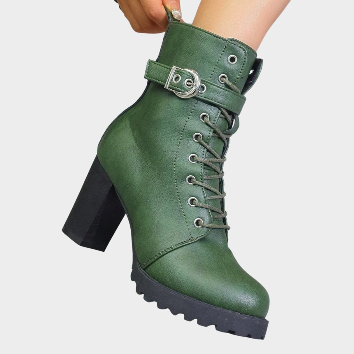 Womens Lace Up Block Heel Combat Ankle Boots Buckle Strap Shoes - Variant Style 9 | Lavisa
