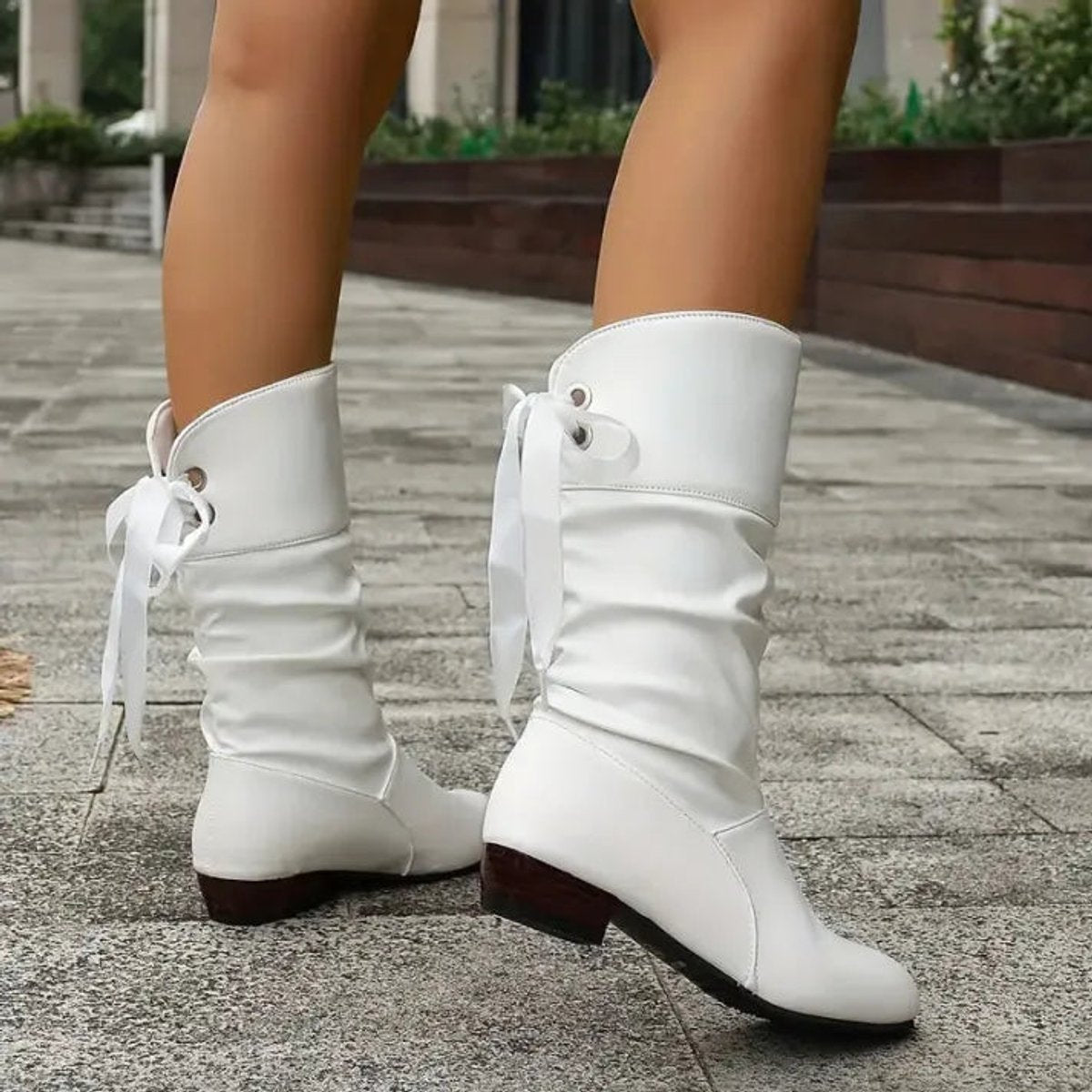Lavisa - Women's Lace-Up Mid-Calf Block Heel Slouchy Ankle Boots