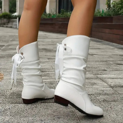 Lavisa - Women's Lace-Up Mid-Calf Block Heel Slouchy Ankle Boots