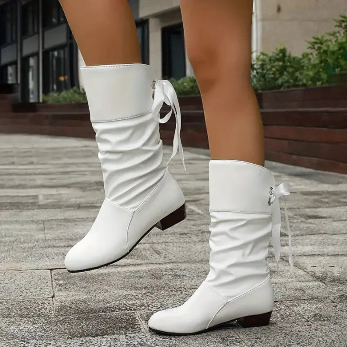 Lavisa - Women's Lace-Up Mid-Calf Block Heel Slouchy Ankle Boots