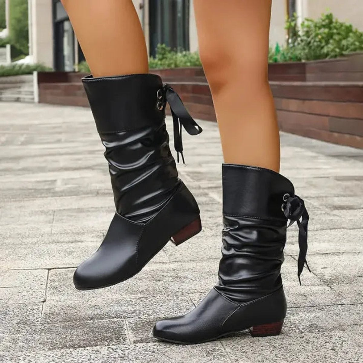 Lavisa - Women's Lace-Up Mid-Calf Block Heel Slouchy Ankle Boots