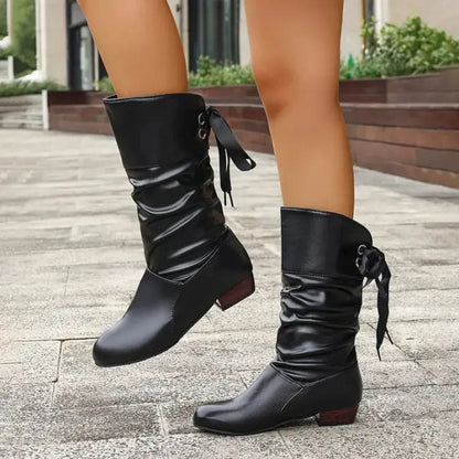 Lavisa - Women's Lace-Up Mid-Calf Block Heel Slouchy Ankle Boots