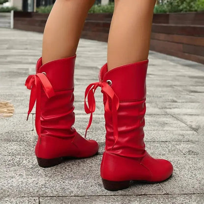 Lavisa - Women's Lace-Up Mid-Calf Block Heel Slouchy Ankle Boots