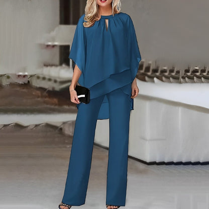 Women's Layered Chiffon Wide Leg Pants Two-Piece Set - Side Angle | Lavisa