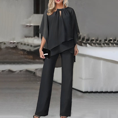 Women's Layered Chiffon Wide Leg Pants Two-Piece Set - Close-Up Texture & Detail | Lavisa