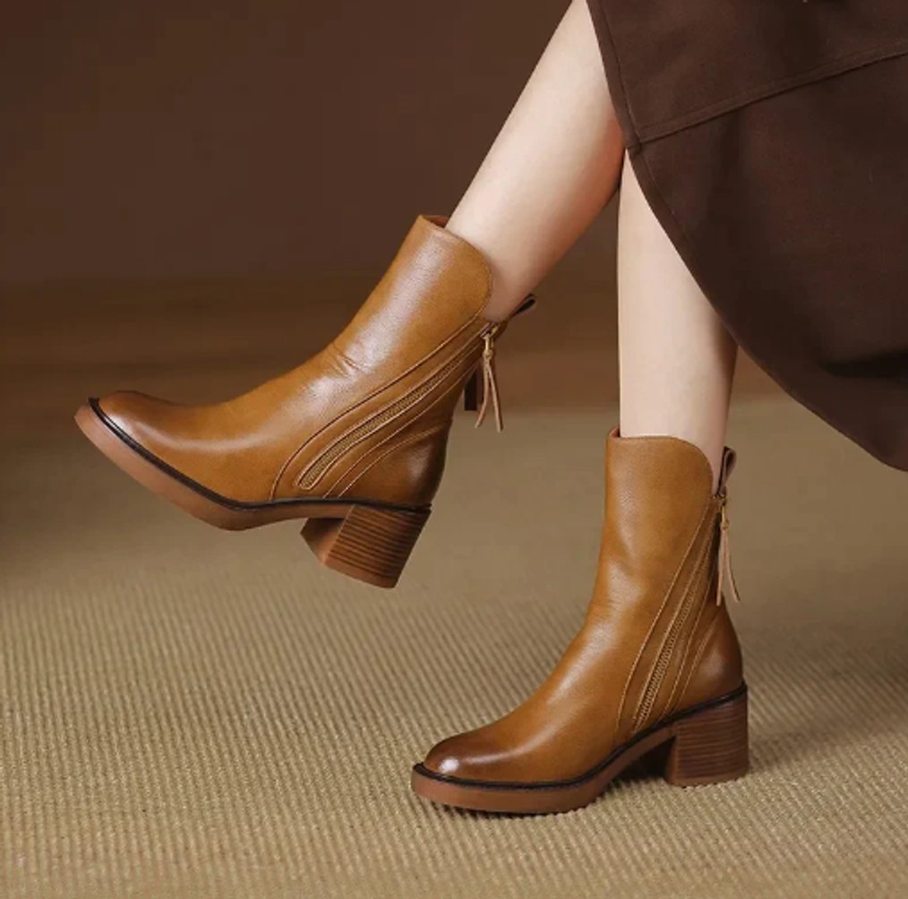 Lavisa - Women's Elegant Block-Heel Side-Zip Ankle Boots