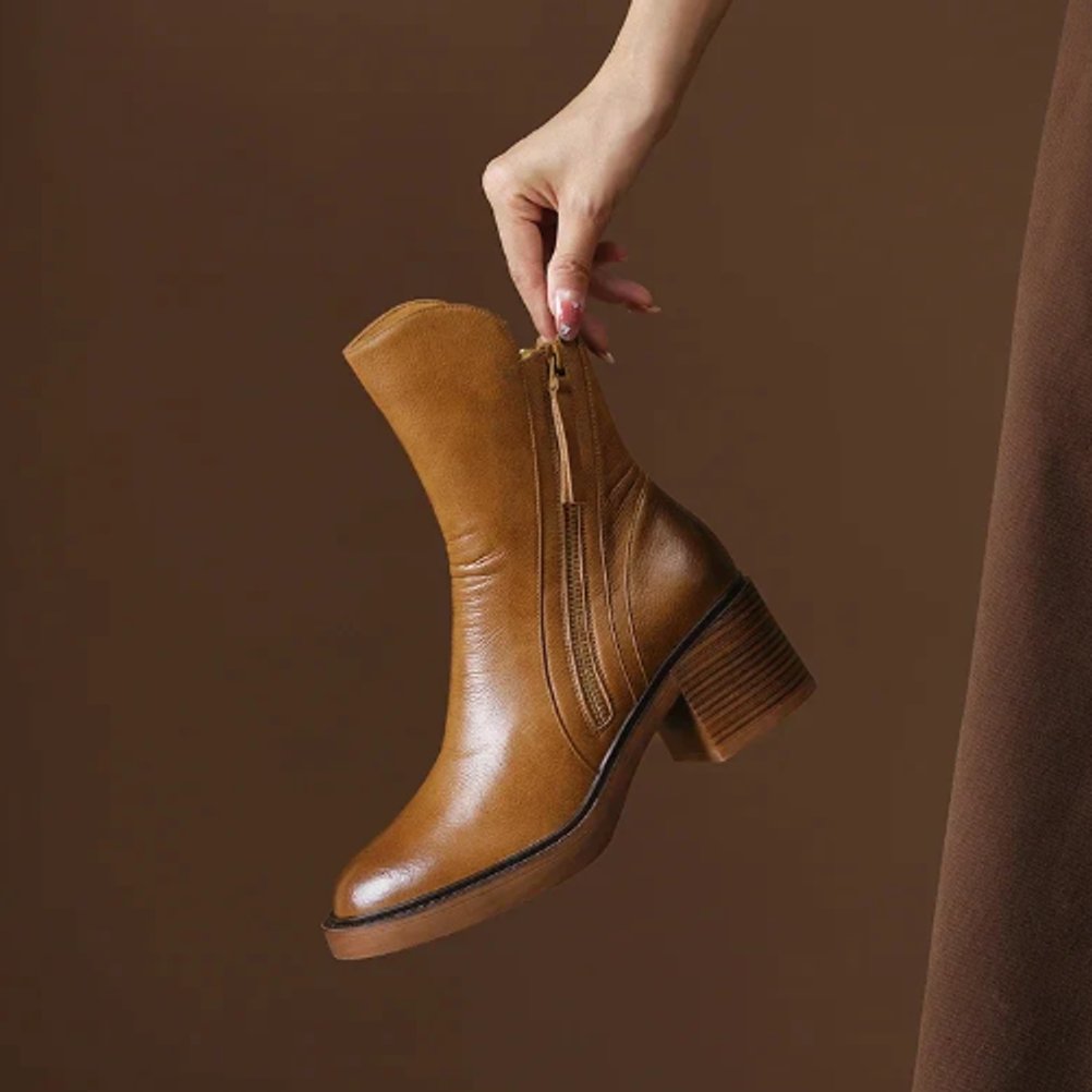 Lavisa - Women's Elegant Block-Heel Side-Zip Ankle Boots