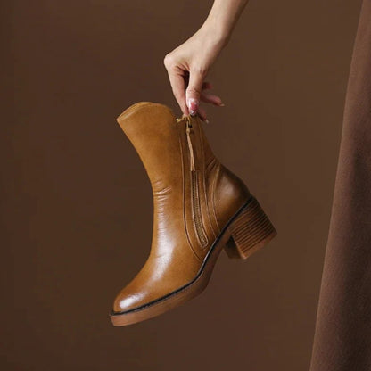 Lavisa - Women's Elegant Block-Heel Side-Zip Ankle Boots