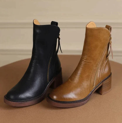 Lavisa - Women's Elegant Block-Heel Side-Zip Ankle Boots