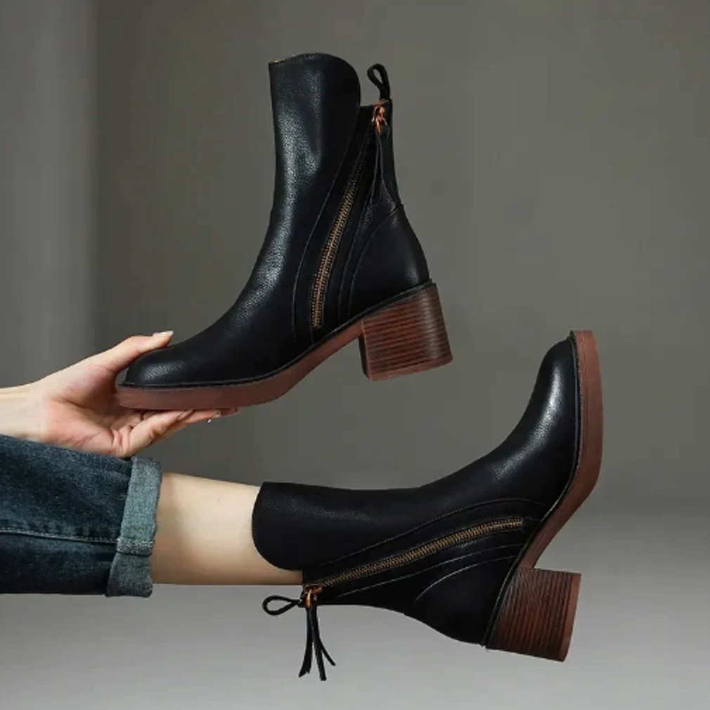 Lavisa - Women's Elegant Block-Heel Side-Zip Ankle Boots