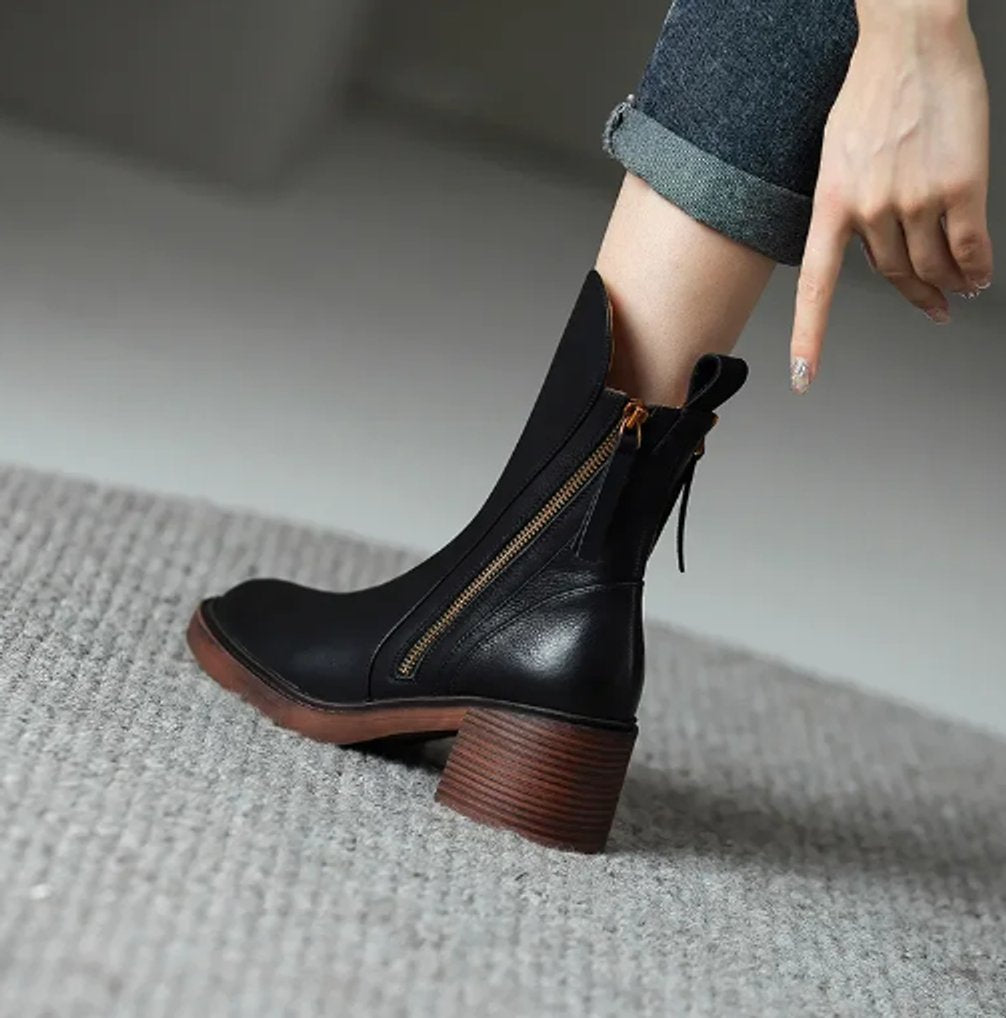 Lavisa - Women's Elegant Block-Heel Side-Zip Ankle Boots