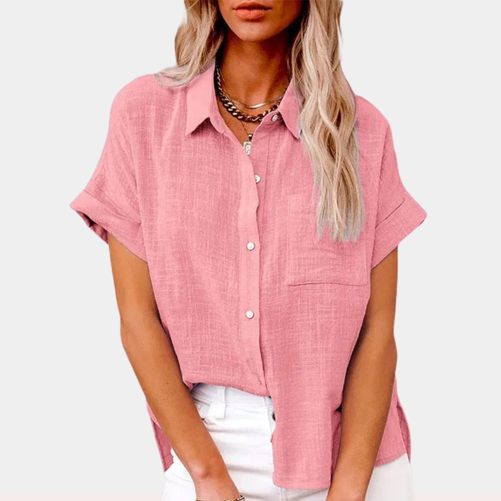 Lavisa - Women's Lightweight Button-Front Shirt Short Sleeve Relaxed Fit